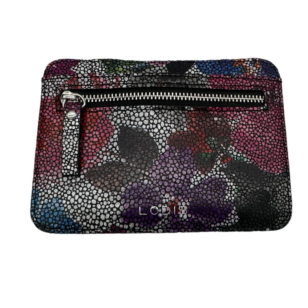 Lodis Leather Card Wallet Slim Card Case Black Multi Floral